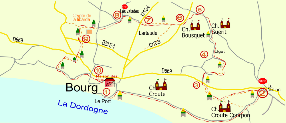 Carte randonnées pédestre à Bourg en Haute Gironde